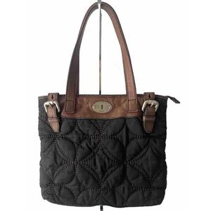Fossil Black Quilted Shoulder Bag Floral Key Per